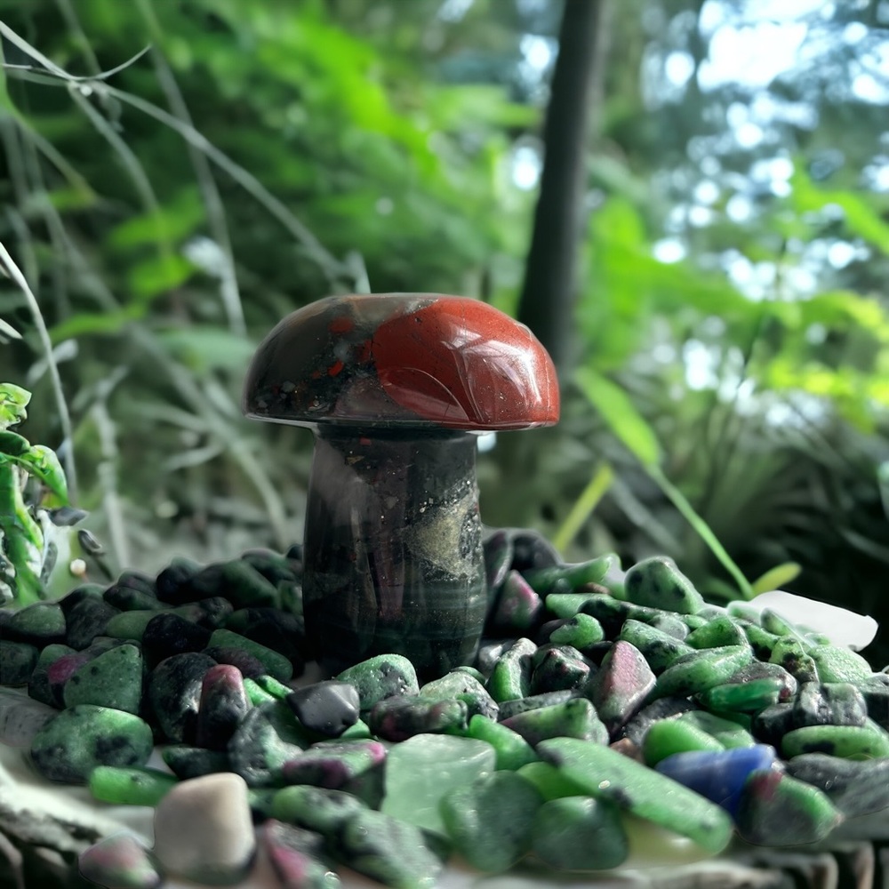 SOLD- African Bloodstone Mushroom Carving With Pyrite Inclusions